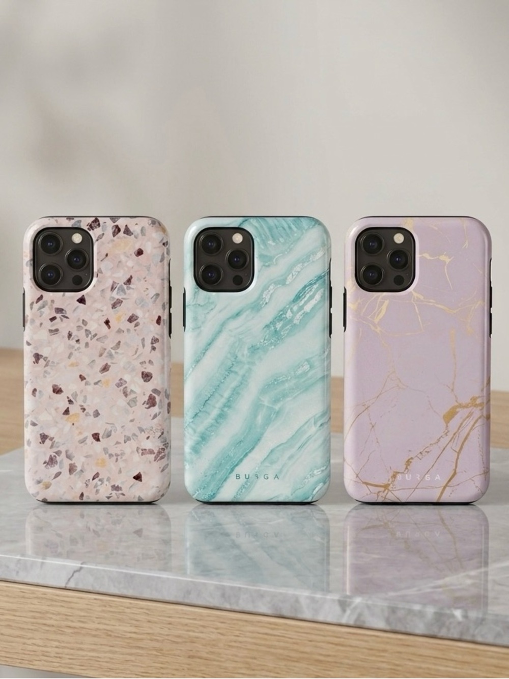 Burga iPhone 11 Pro Tough Case Set of 3 Terrazzo and Marble